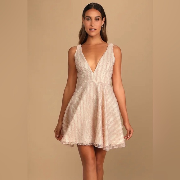 Lulus Dresses & Skirts - Lulu’s Enchant Me Mauve Blush 3D Lace Sleeveless V-Neck Skater Mini Dress XS